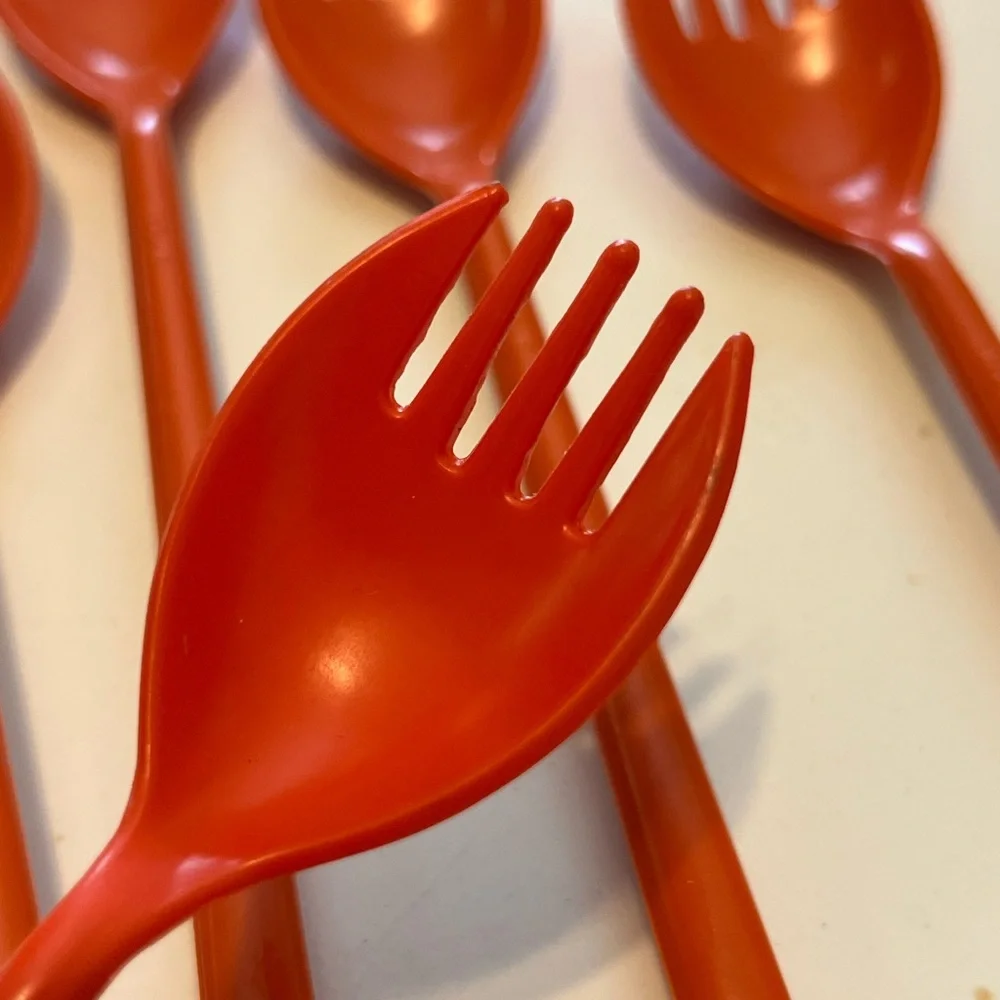 VINTAGE TUPPERWARE 1960 LOT OF 5 FORK O SPOON SPORKS ICED TEA‎ STIRS 8” ORANGE